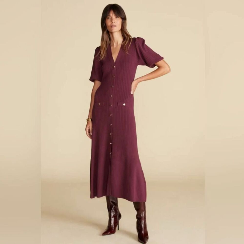 New Amour Vert Benoite Knit Shirt Dress - Burgundy - Size Large